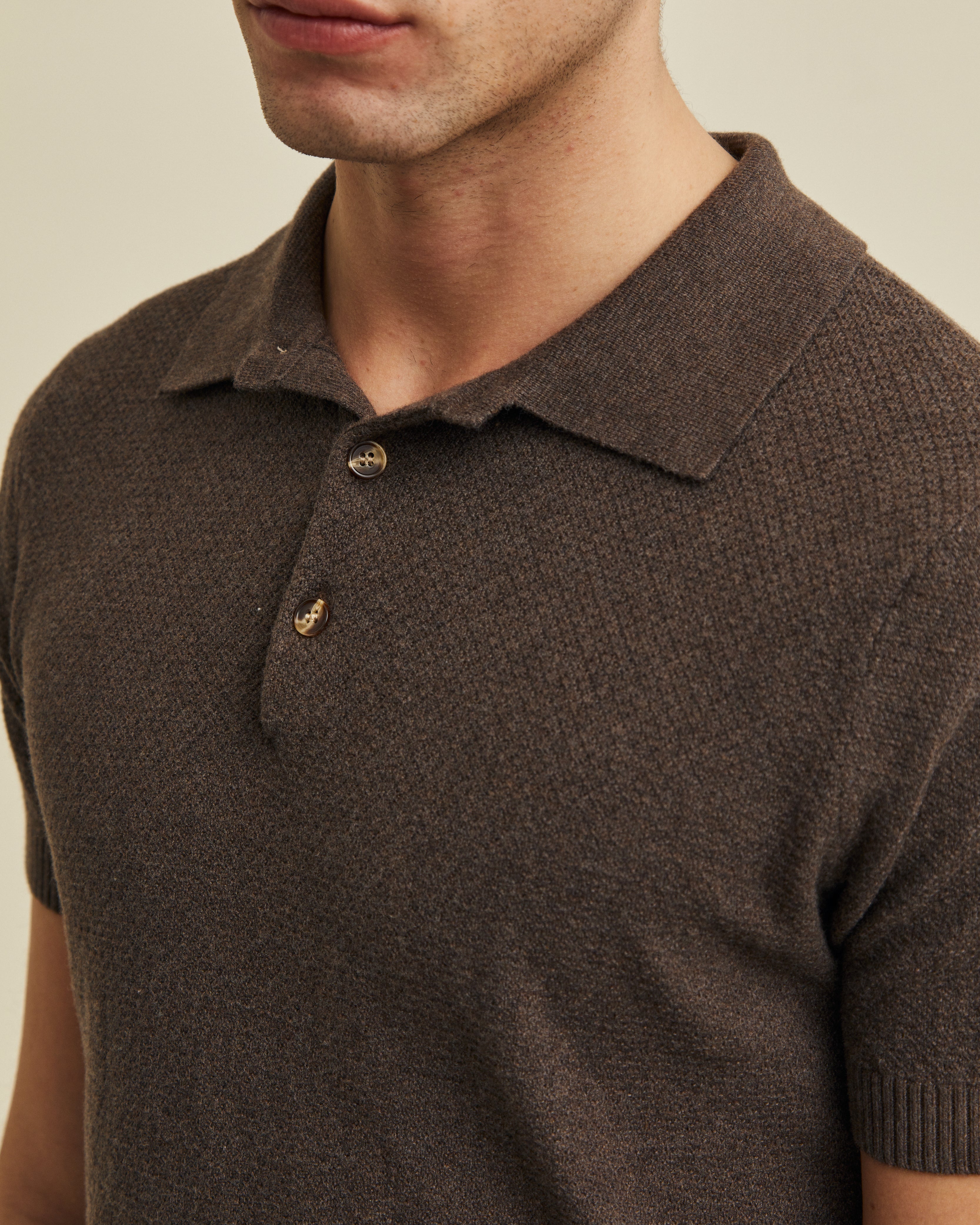 brown knit polo shirt