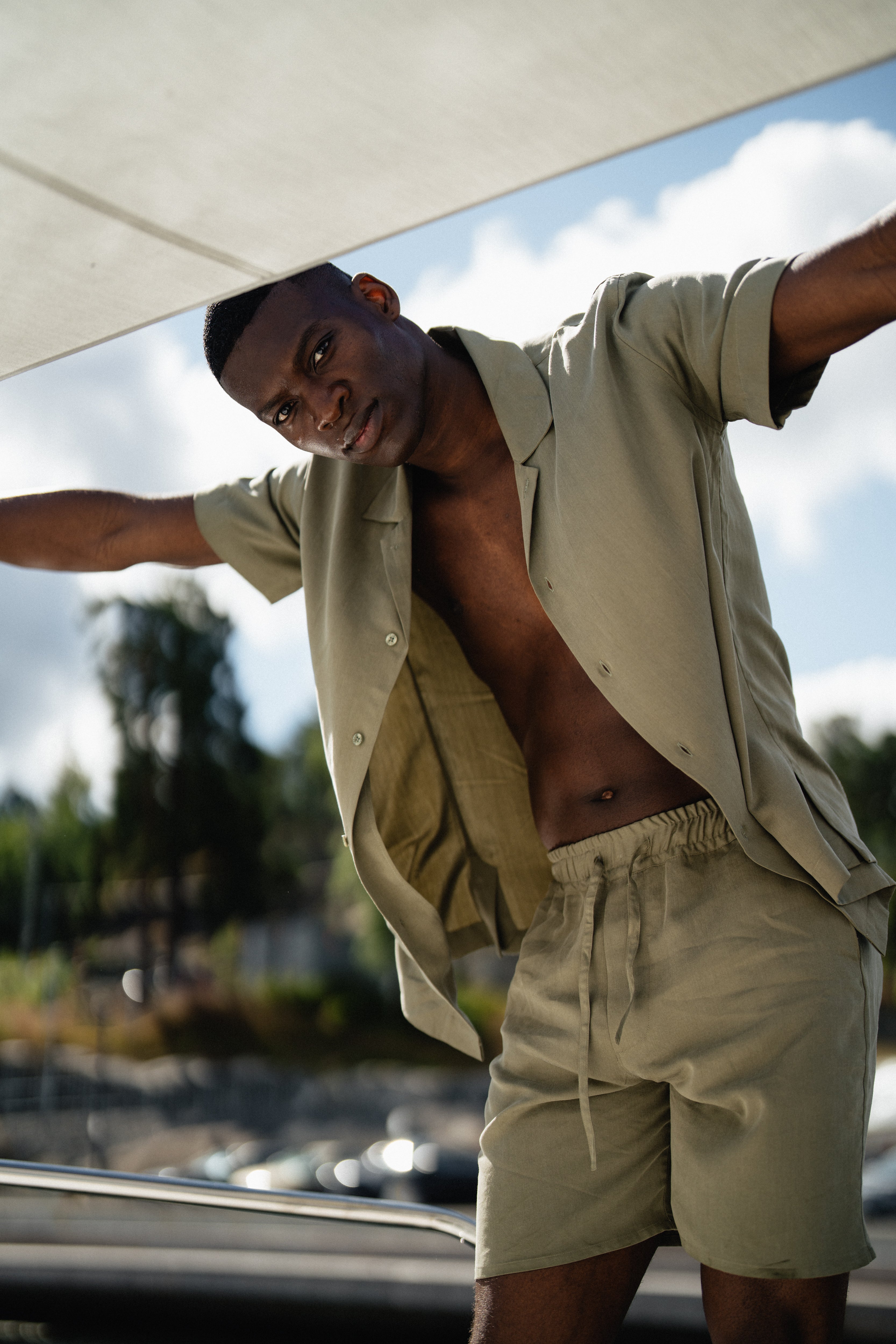 Lyocell Relaxed Fit Shorts Khaki Grandfrank
